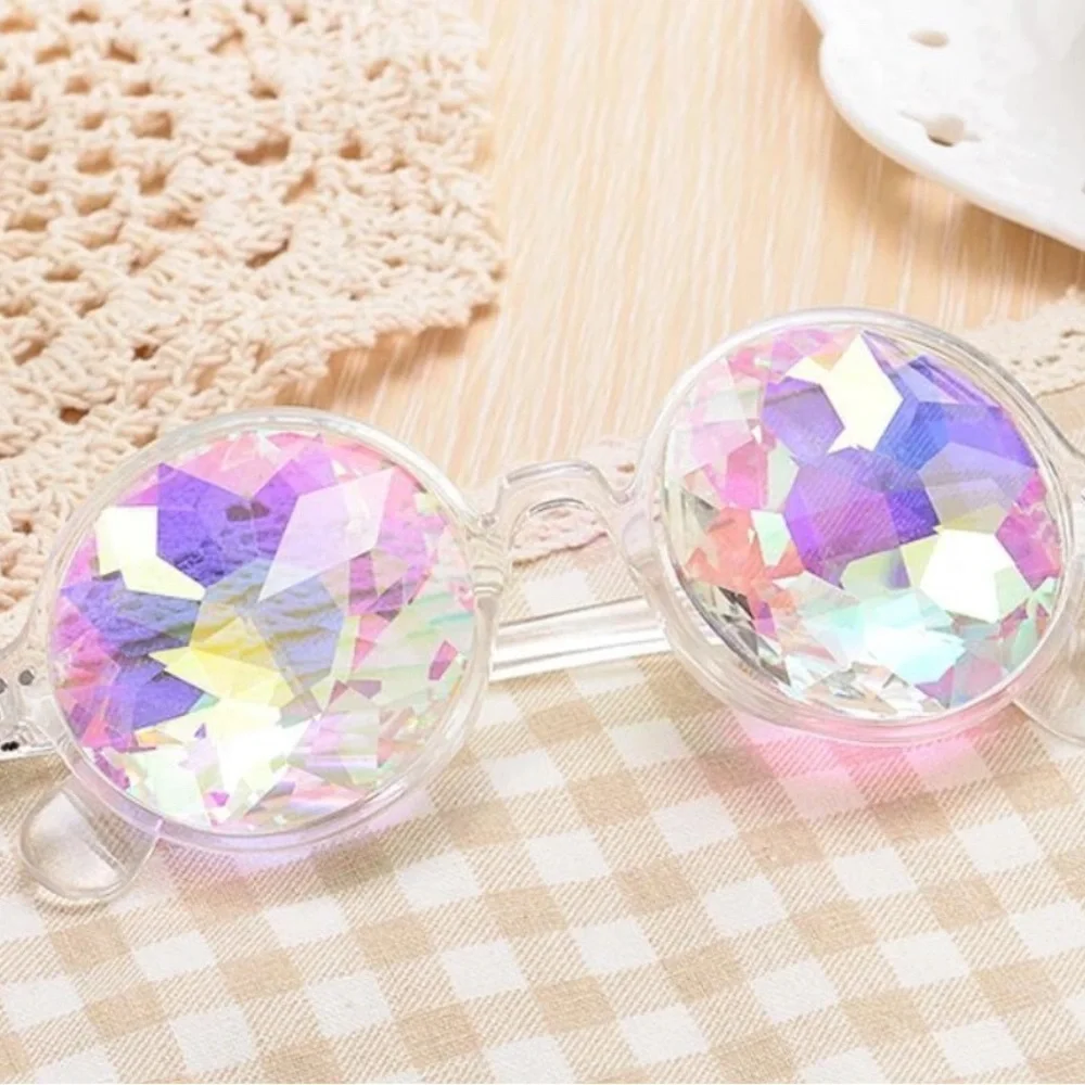 Kaleidoscope Holographic Rave Glasses with Trippy Prism One Size, Clear **READ**